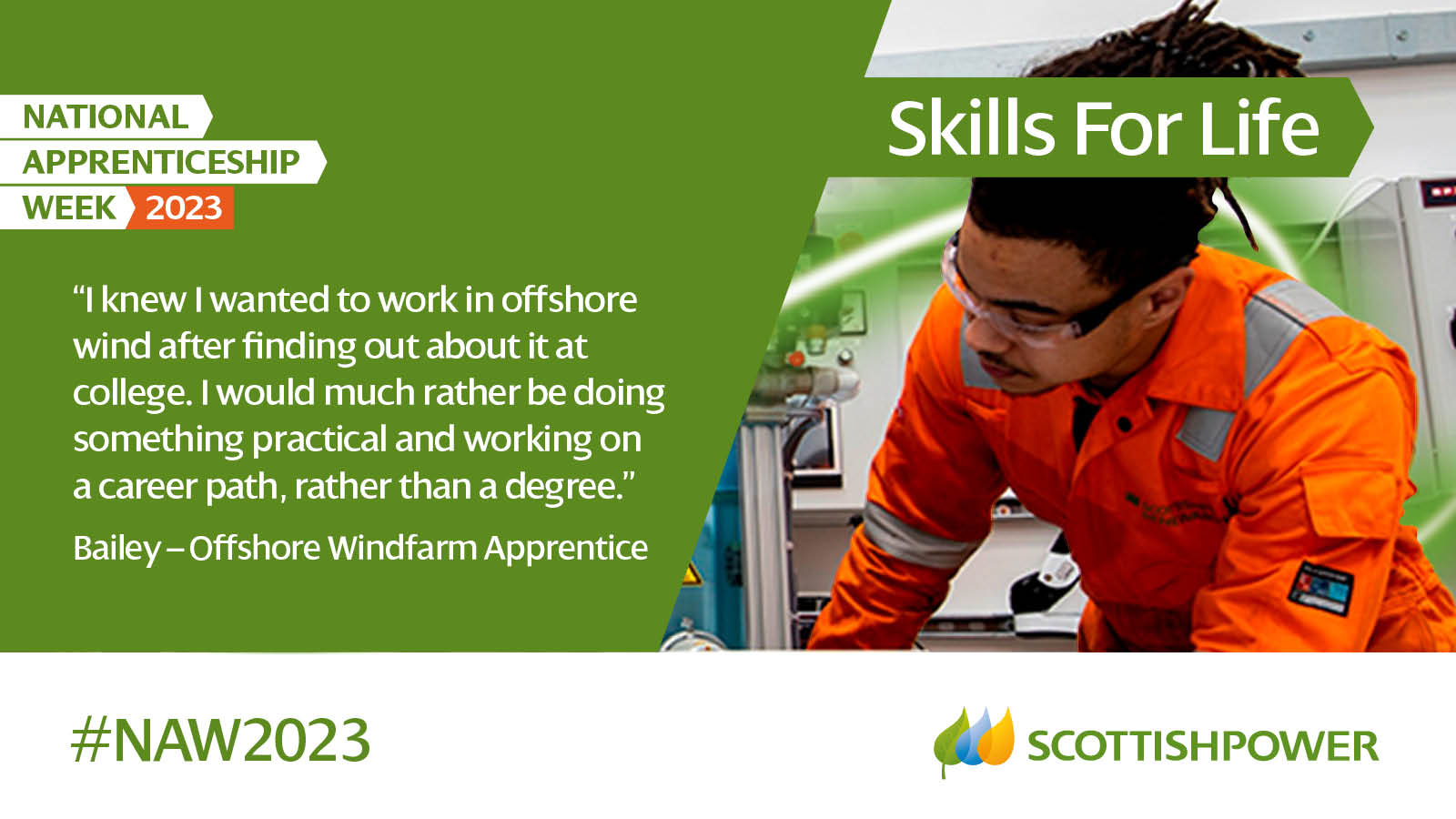 National Apprenticeship Week 2023. Bailey - offshore windfarm apprentice Quote